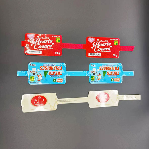 Printed label on front and back as decoration for chocolates packaging